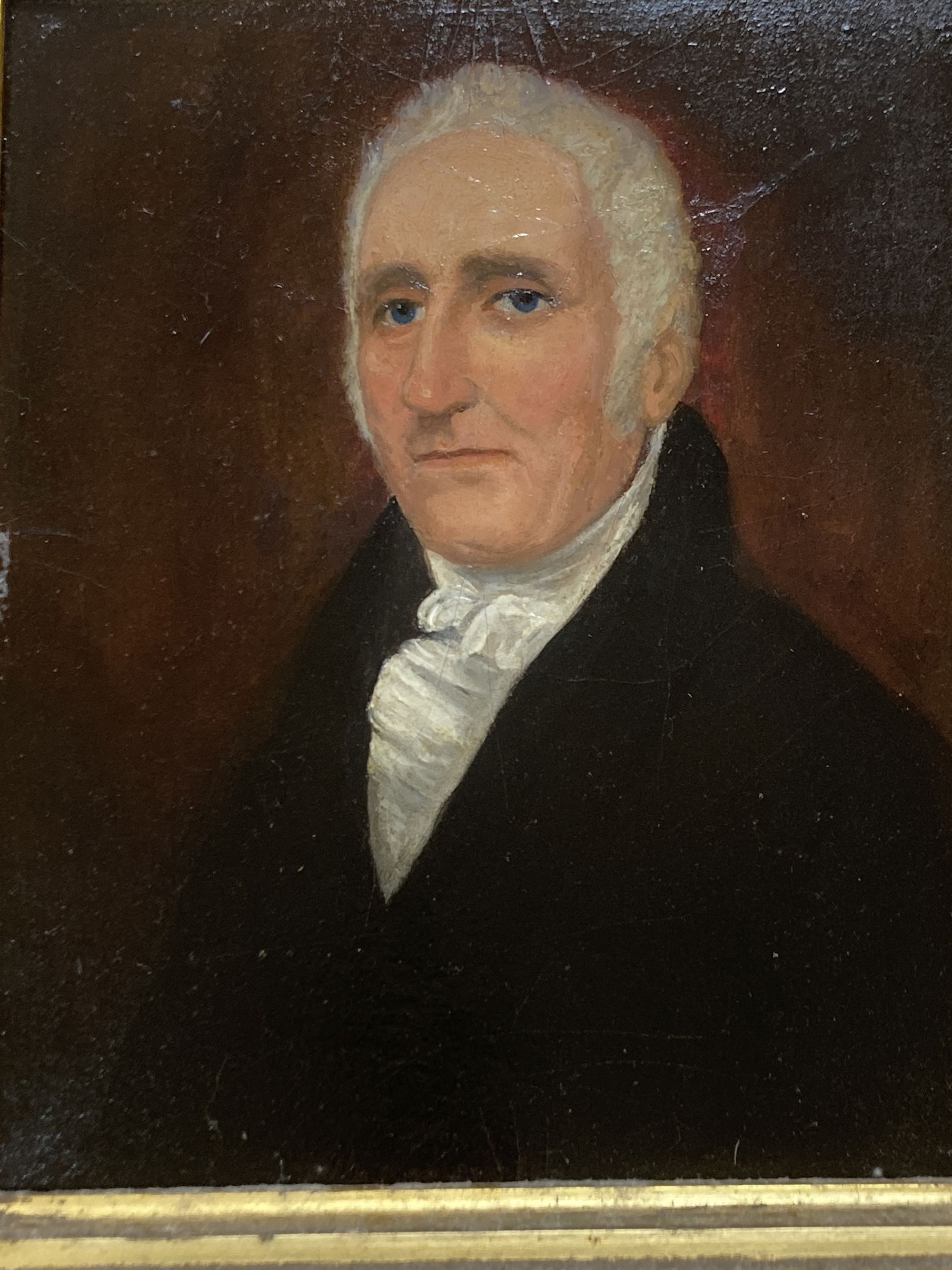 Early 19th century English School, three oils on artist board, Portraits of gentleman, 20 x 16.5cm